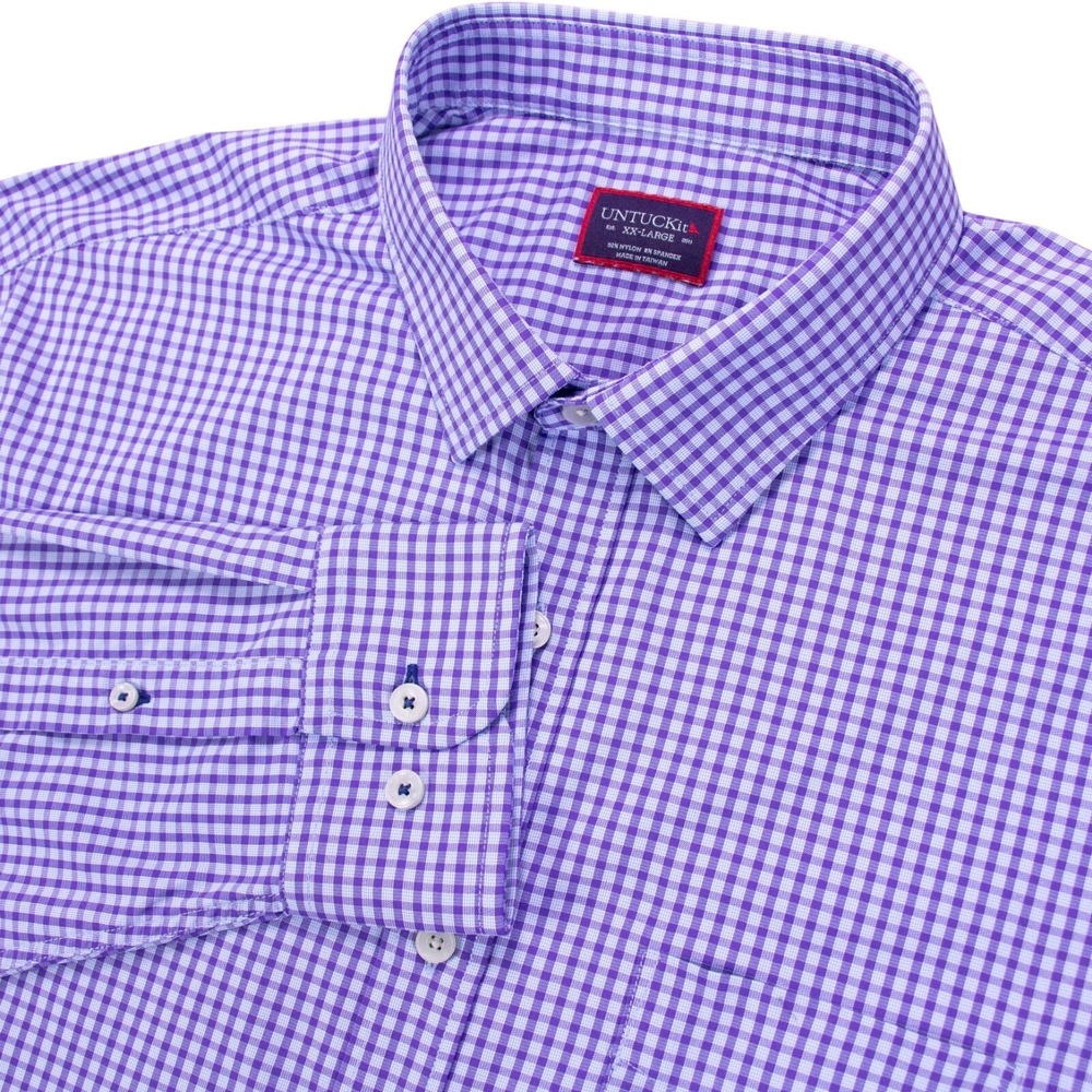 UNTUCKit Boudriotte Performance Shirt Mens 2XL Blue Check LS‎ Nylon Stretch